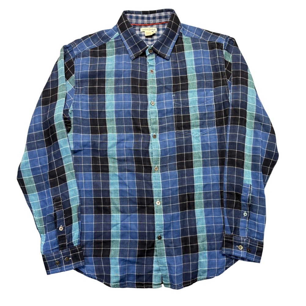 Carbon 2 Cobalt Mens Blue Teal Plaid Cotton Button Down Shirt Size M